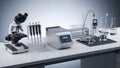 Science Lab Equipment Microscope, Centrifuge, Pipettes, pH Meter Royalty Free Stock Photo
