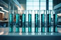 Science Lab Test Tubes with Blue Liquid Royalty Free Stock Photo