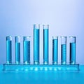 science laboratory blue test tubes on light background, lab equipment for research new medical, tubes in laboratory