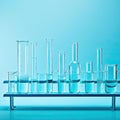 science laboratory blue test tubes on light background, lab equipment for research new medical, tubes in laboratory Royalty Free Stock Photo