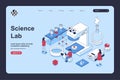 Science laboratory concept in 3d isometric design for landing page template. Royalty Free Stock Photo