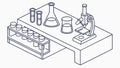 Science Laboratory Desk Isometric Line Art with Microscope, vector design Generative AI Royalty Free Stock Photo