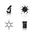 Science laboratory drop shadow black icons set Royalty Free Stock Photo