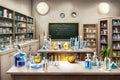 School Chemistry Lab With Chalkboards And Cabinets Generative AI