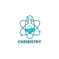 Science laboratory logo icon. Chemical flask. Medicine drugs. Molecular composition. Chemistry. Atomic orbital. Vector Royalty Free Stock Photo