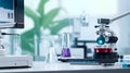 Science laboratory with a microscope, biological material samples and a computer Royalty Free Stock Photo