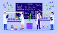 Science laboratory and people growing plants, vector illustration.