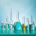 science laboratory test blue tubes on light blue background , lab equipment for research new medical, tubes in laboratory Royalty Free Stock Photo