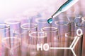 Science laboratory test tubes with chemical formula on screen , Royalty Free Stock Photo