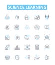 Science learning vector line icons set. Science, Biology, Chemistry, Physics, Astronomy, Earth science, Geology