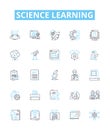 Science learning vector line icons set. Science, Biology, Chemistry, Physics, Astronomy, Earth science, Geology