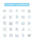 Science learning vector line icons set. Science, Biology, Chemistry, Physics, Astronomy, Earth science, Geology