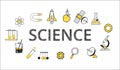 Science lettering flat line design with scientific icons and elements Vector hand-drawn Royalty Free Stock Photo