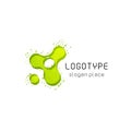 Science Logo With Atoms And Radioactive Molecules, sign of a science symbol with blue molecules and atom particles Royalty Free Stock Photo