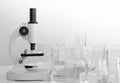 Science microscope laboratory chemical test tube beaker lab glassware equipment. Research and development concept Royalty Free Stock Photo