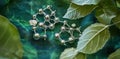 Science molecule structure model with green leaf background for scientific research and development use Royalty Free Stock Photo