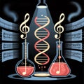 The science of music dna notes and erlenmeyer flasks Royalty Free Stock Photo