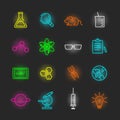 Science neon icon set