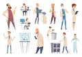 Science persons. Characters doctors lab technician workers biologists or pharmacists vector people