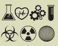 Science and physics related icons on black. Vector illustration Royalty Free Stock Photo