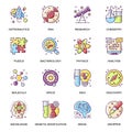 Science research flat icons set. Astronautics