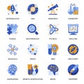 Science research icons set in flat style.