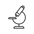 Science research lab experiment icon. Line microscope sign, chemistry medical biology equipment. Vector illustration