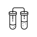 Science research lab experiment icon. Medical biology line equipment, chemistry flasks sign. Vector illustration