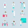 Science research lab people and objects flat icon set Royalty Free Stock Photo