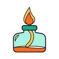 Science school alcohol or spirit burner icon. Chemistry and biology education laboratory cartoon bunsen burner with Royalty Free Stock Photo