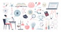 Science set as research laboratory elements collection in tiny person concept Royalty Free Stock Photo