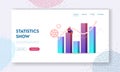 Science Statistics or Audit Analysis Inspection Landing Page Template. Woman Character with Laptop