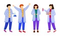 Science students in lab coats flat vector illustration Royalty Free Stock Photo