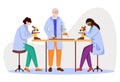 Science students and professor in lab coats flat vector illustration