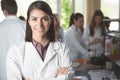 Science students working with chemicals in the lab at the university.Happy student, content for experimental results