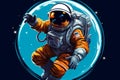 Science and tech symbol Astronaut on planet waves hello icon