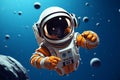 Science and tech symbol Astronaut on planet waves hello icon