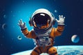 Science and tech symbol Astronaut on planet waves hello icon