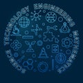 Science, Technology, Engineering, Mathematics round blue thin line illustration. STEM concept banner