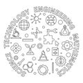 Science, Technology, Engineering, Mathematics round thin line illustration. STEM outline banner Royalty Free Stock Photo