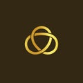 Science technology symbol. Gold knot of gold thread. Simple labyrinth, celtic mascot. Isolated unusual infinity sign Royalty Free Stock Photo