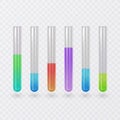 Science test tube icon set. Test tube with bright colors liquid. Illustration of test tubes in Realistic style Royalty Free Stock Photo