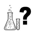 Vector art of a science themed image featuring beakers with bubbling liquid and a question mark, , symbolizing scientific inquiry Royalty Free Stock Photo
