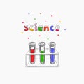Science vector concept. Chemistry. Education. School. Hand drawn illustration with medical equipment. Colorful creative sketch for Royalty Free Stock Photo