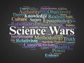 Science Wars Word Cloud. Core Concepts on Objectivity Knowledge and Social Debate Royalty Free Stock Photo