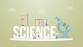 Science words concept with team people doctor laboratory tools with microscope and tube with modern flat style - vector Royalty Free Stock Photo