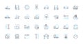 Scientific apparatus linear icons set. Microscope, Centrifuge, Bunsen burner, Spectrophotometer, Pipette, Thermometer