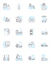 Scientific apparatus linear icons set. Microscope, Centrifuge, Bunsen burner, Spectrophotometer, Pipette, Thermometer