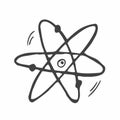 scientific atom symbol, simple icon. Hand drawn picture on paper sheet. Doodle on checkered background Royalty Free Stock Photo