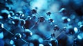 Scientific backdrop. Molecular structure at atomic level. Dark blue background.Medical technology concept. Generative AI Royalty Free Stock Photo